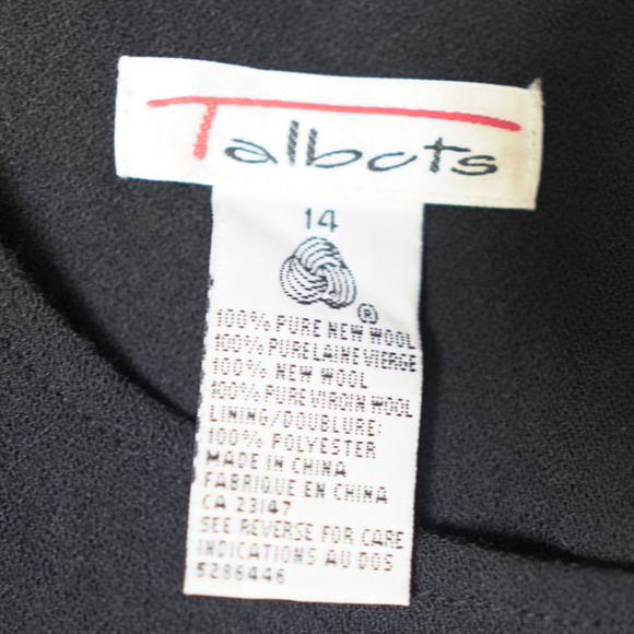 Talbots Black 100% Wool Dress Sz 14 Shift Pockets Sleeveless Crew Neck Defected - Picture 3 of 10